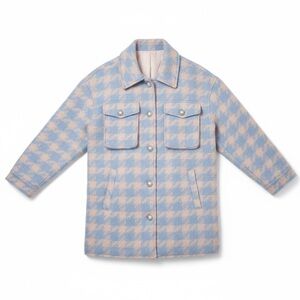 Missguided Blue Pink Houndstooth Shacket Pearl Button Oversized Coat Small